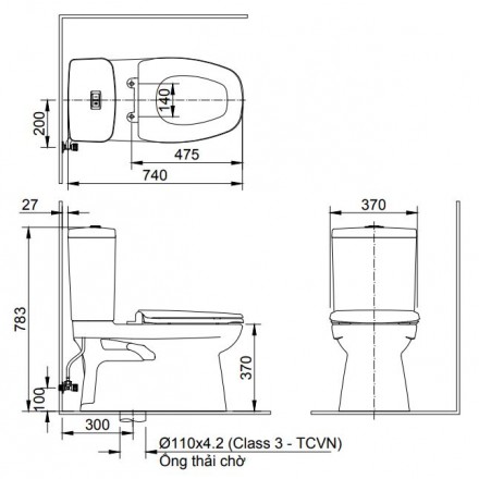 Bồn cầu 2 khối inax AC-808VN