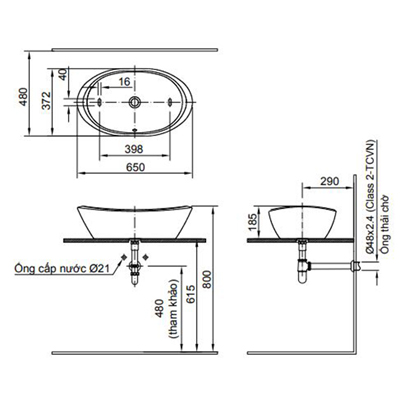 Bản vẽ kỹ thuật chậu rửa Inax đặt bàn AL-465V