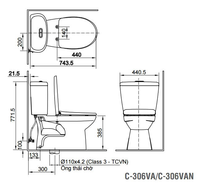 Ban ve ky thuat Bon cau Inax C-306VAN