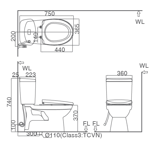 Ban ve ky thuat Bon cau Inax C-504VWN