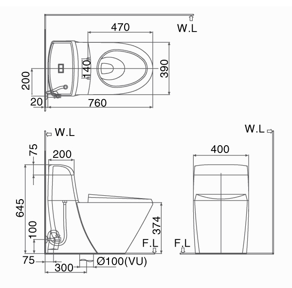 thông số kỹ thuật bồn cầuC-909VRN