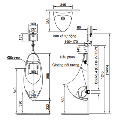 Bản vẽ kỹ thuật bồn tiểu Inax nam AU-417V