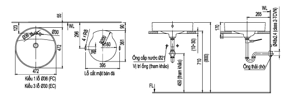 Bản vẽ Chậu rửa Inax đặt bàn L-294V