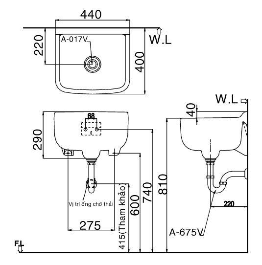 Chậu rửa Inax treo tường S-17V