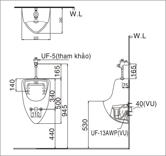 Ban ve ky thuat bon tieu nam Inax U-440V