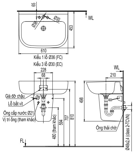 Chậu rửa Inax treo tường L-298V + L-298VC